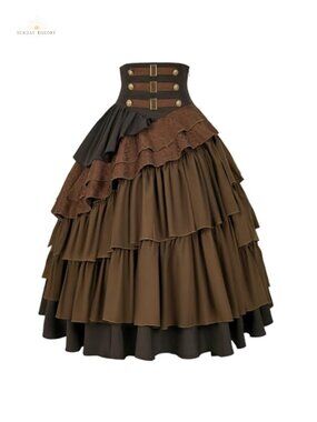 Women's Steampunk Skirt Gothic High Waisted Ruffle Pirate Skirt
